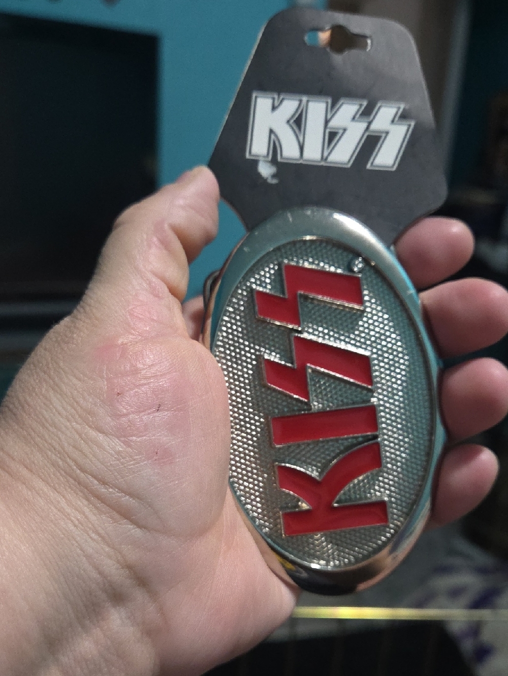 Kiss Red Logo Silver Oval Belt Buckle